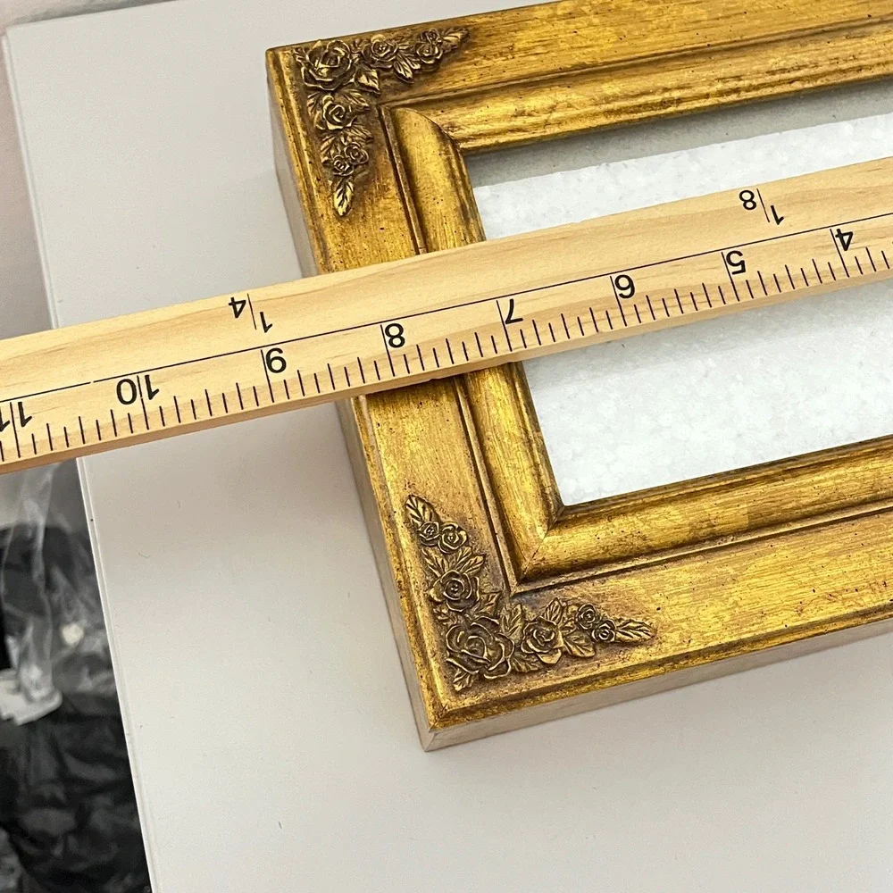 Vintage Jewelry Box Picture Frame Lid Gold Rose Floral Trim 9x7in Keepsake